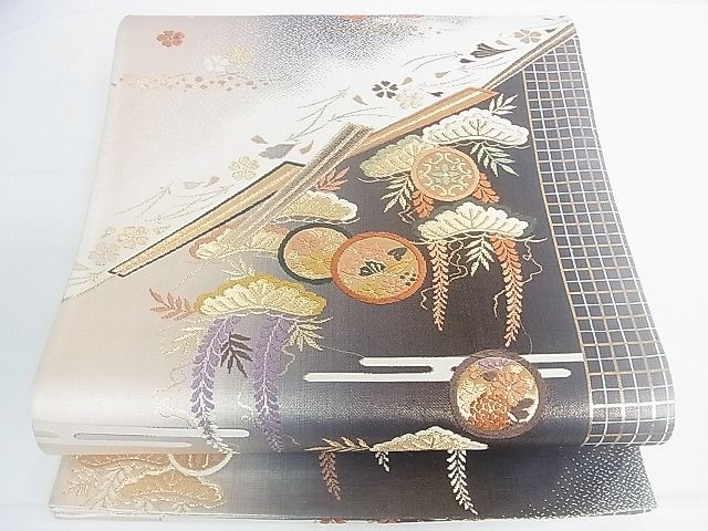 平和屋着物◎六通柄袋帯 唐織 吉祥花蝶丸文 金糸 逸品 DAAG5235jm
