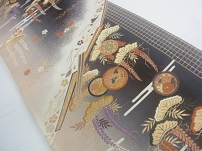 平和屋着物◎六通柄袋帯 唐織 吉祥花蝶丸文 金糸 逸品 DAAG5235jm
