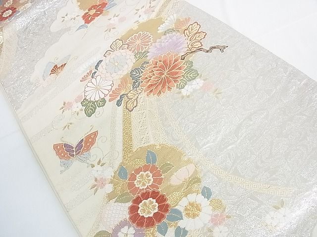 平和屋着物◎六通柄袋帯 唐織 雪輪花蝶文 金銀糸 逸品 DAAG5245jm