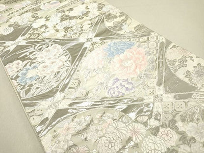平和屋着物◎六通柄袋帯 格天井花文 銀糸 逸品 DAAG4517fe