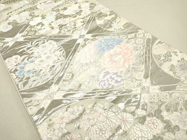 平和屋着物◎六通柄袋帯 格天井花文 銀糸 逸品 DAAG4517fe