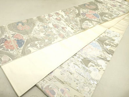平和屋着物◎六通柄袋帯 格天井花文 銀糸 逸品 DAAG4517fe