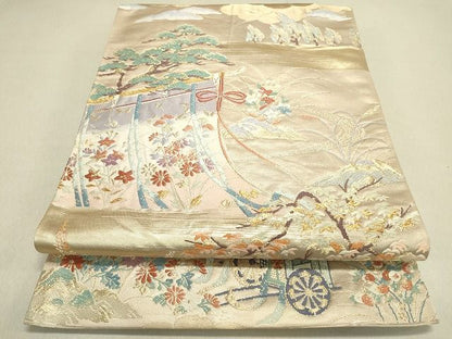平和屋着物◎六通柄袋帯 唐織 流水几帳花松文 金糸 逸品 DAAG4518fe