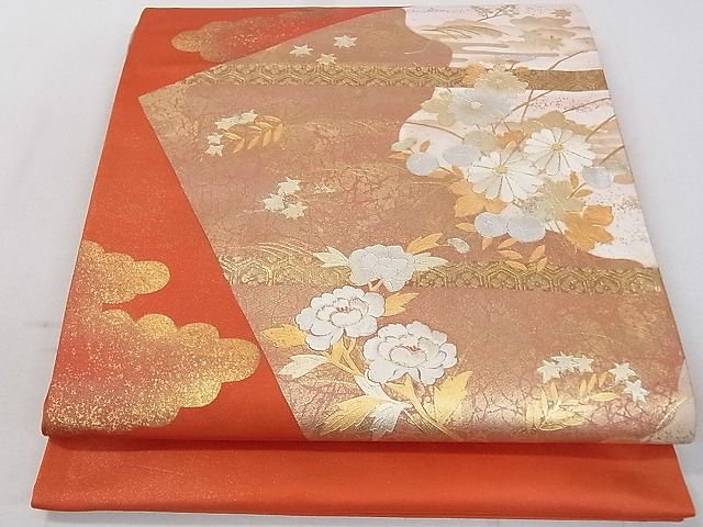 平和屋着物◎西陣 太鼓柄袋帯 駒刺繍 吉祥花文 金銀彩 逸品 DAAH1517ox