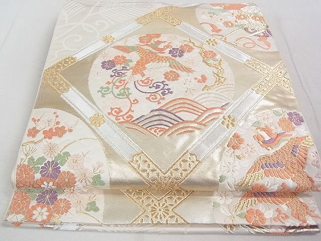 平和屋着物◎六通柄袋帯 唐織 天井鳳凰花丸文 金銀糸 逸品 DAAH1573ox
