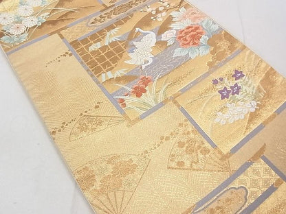 平和屋着物◎六通柄袋帯 唐織 吉祥花鶴文 金糸 逸品 DAAH1559ox