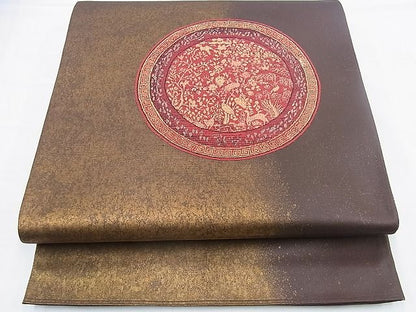 平和屋着物◎太鼓柄袋帯 花鳥絵皿 引箔 逸品 BAAH4649th