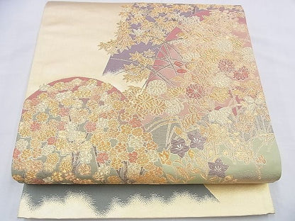 平和屋着物◎六通柄袋帯 遠山樹林文 金糸 逸品 BAAH4651th