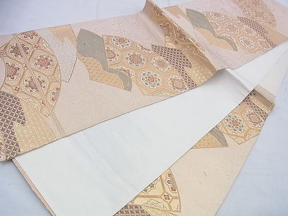 平和屋着物◎六通柄袋帯 地紙流し 金糸 逸品 BAAH4656th