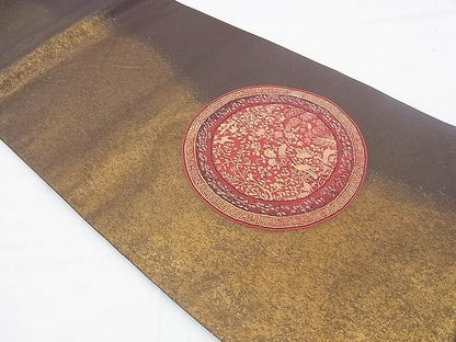 平和屋着物◎太鼓柄袋帯 花鳥絵皿 引箔 逸品 BAAH4649th