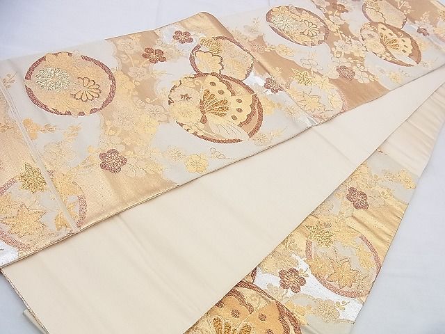 平和屋着物◎六通柄袋帯 花蝶丸文 金銀糸 逸品 BAAH4662th