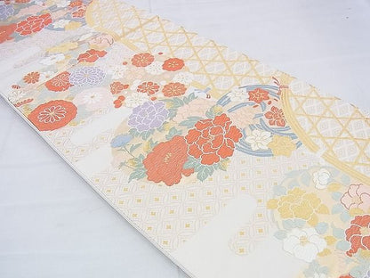 平和屋着物◎六通柄袋帯 唐織 エ霞花丸文 金糸 逸品 BAAH4670th