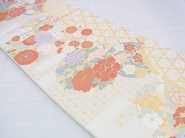 平和屋着物◎六通柄袋帯 唐織 エ霞花丸文 金糸 逸品 BAAH4670th
