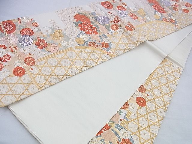 平和屋着物◎六通柄袋帯 唐織 エ霞花丸文 金糸 逸品 BAAH4670th