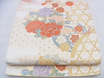 平和屋着物◎六通柄袋帯 唐織 エ霞花丸文 金糸 逸品 BAAH4670th