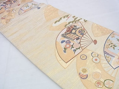 平和屋着物◎六通柄袋帯 唐織 扇面散らし 金糸 逸品 BAAH4665th