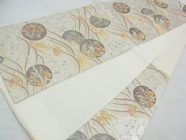 平和屋着物◎六通柄袋帯 唐織 立波花蝶丸文 金銀糸 逸品 BAAH4703th