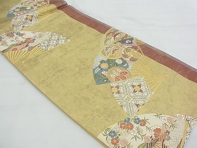 平和屋着物◎六通柄袋帯 唐織 有職扇面散らし 金糸 逸品 BAAH4705th