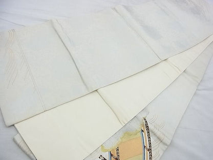平和屋着物◎太鼓柄袋帯 唐織 雲隠れ渡橋文様 金糸 逸品 BAAH4744th