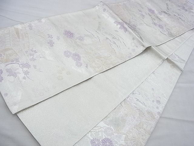 平和屋着物◎佐賀錦 六通柄袋帯 御所車群鶴花文 金銀糸 逸品 BAAH4742th