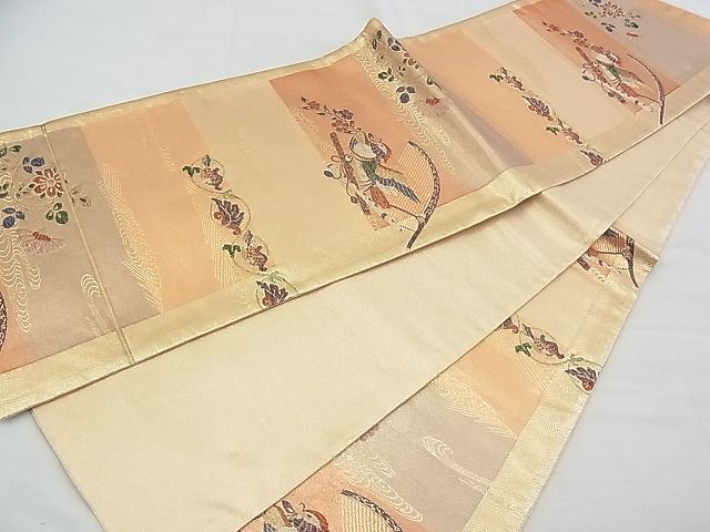 平和屋着物◎六通柄袋帯 唐織 花喰い鳥 金糸 逸品 BAAH4733th