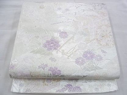 平和屋着物◎佐賀錦 六通柄袋帯 御所車群鶴花文 金銀糸 逸品 BAAH4742th