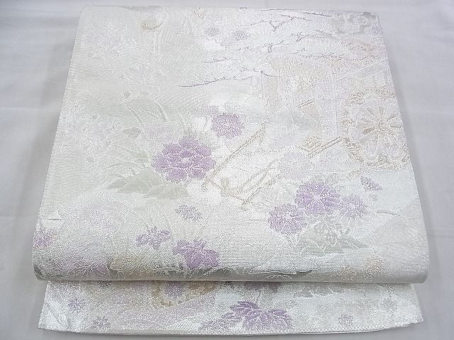 平和屋着物◎佐賀錦 六通柄袋帯 御所車群鶴花文 金銀糸 逸品 BAAH4742th