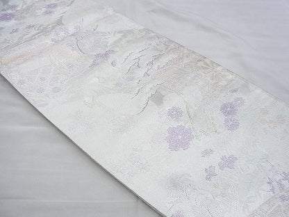 平和屋着物◎佐賀錦 六通柄袋帯 御所車群鶴花文 金銀糸 逸品 BAAH4742th