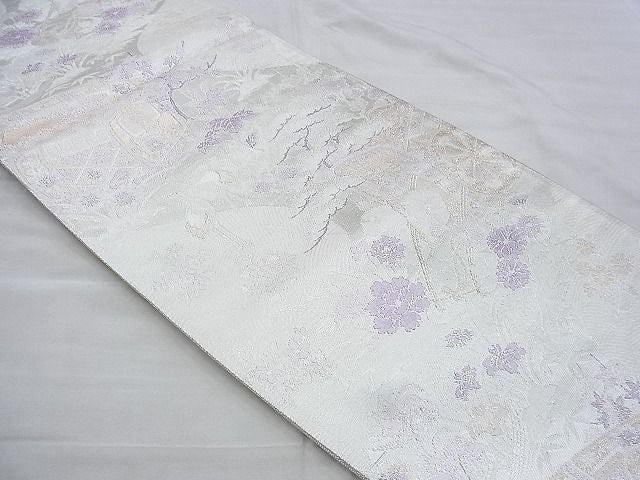 平和屋着物◎佐賀錦 六通柄袋帯 御所車群鶴花文 金銀糸 逸品 BAAH4742th