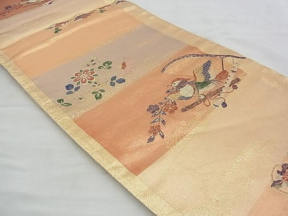 平和屋着物◎六通柄袋帯 唐織 花喰い鳥 金糸 逸品 BAAH4733th