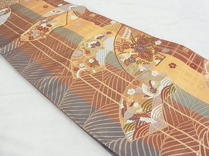 平和屋着物◎六通柄袋帯 唐織 地紙花文 金糸 逸品 BAAH4737th