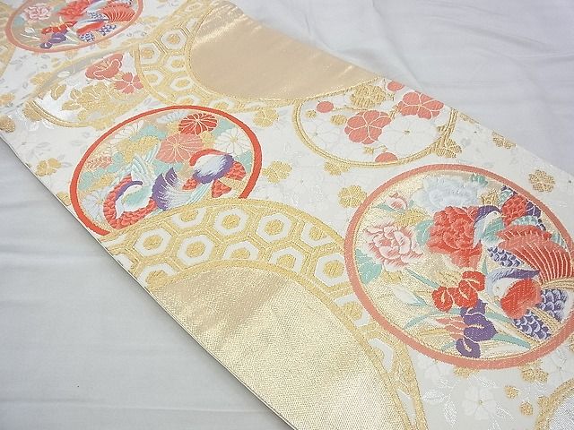 平和屋着物◎六通柄袋帯 唐織 鴛鴦花丸文 金銀糸 逸品 BAAH4785th