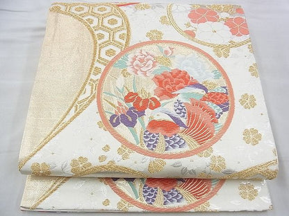 平和屋着物◎六通柄袋帯 唐織 鴛鴦花丸文 金銀糸 逸品 BAAH4785th