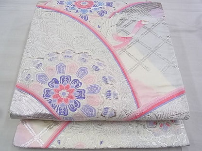 平和屋着物◎西陣 六通柄袋帯 唐織 孔雀花文 銀糸 逸品 BAAH4799th