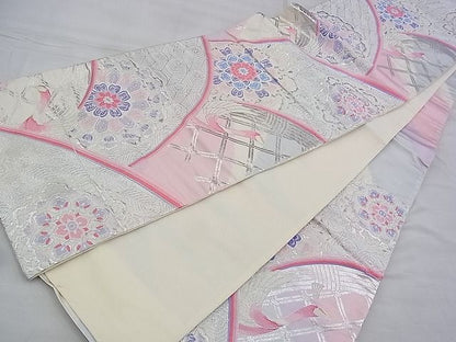 平和屋着物◎西陣 六通柄袋帯 唐織 孔雀花文 銀糸 逸品 BAAH4799th