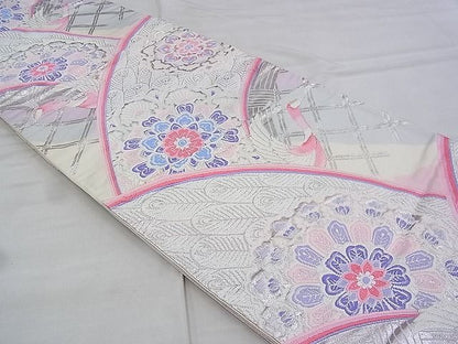 平和屋着物◎西陣 六通柄袋帯 唐織 孔雀花文 銀糸 逸品 BAAH4799th