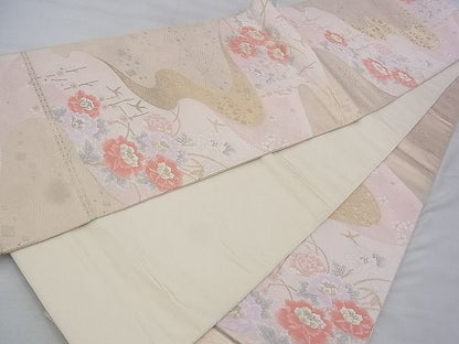 平和屋着物◎六通柄袋帯 唐織 流水花文 金糸 逸品 BAAI2623th