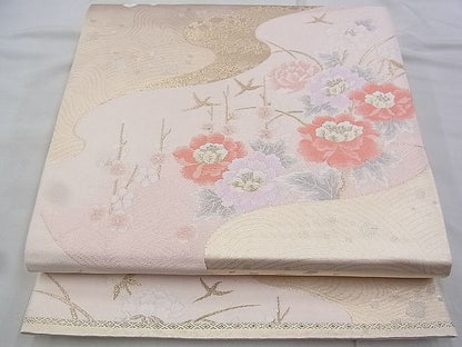 平和屋着物◎六通柄袋帯 唐織 流水花文 金糸 逸品 BAAI2623th