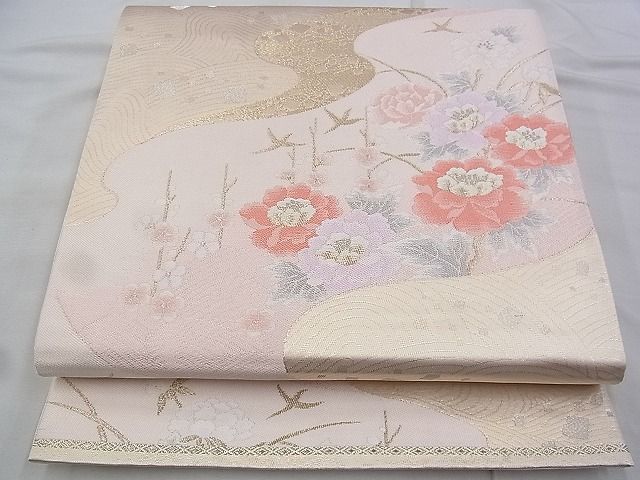 平和屋着物◎六通柄袋帯 唐織 流水花文 金糸 逸品 BAAI2623th