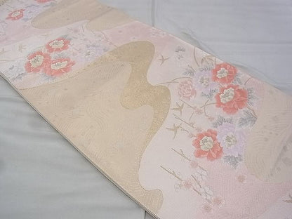 平和屋着物◎六通柄袋帯 唐織 流水花文 金糸 逸品 BAAI2623th