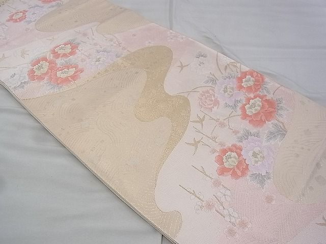 平和屋着物◎六通柄袋帯 唐織 流水花文 金糸 逸品 BAAI2623th