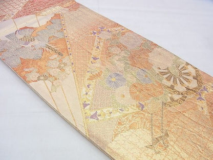 平和屋着物◎本佐賀錦 六通柄袋帯 王朝花車紋 金糸 逸品 BAAI2682th