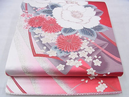 平和屋着物◎六通柄袋帯 唐織 春秋花文 金銀糸 逸品 BAAI2677th