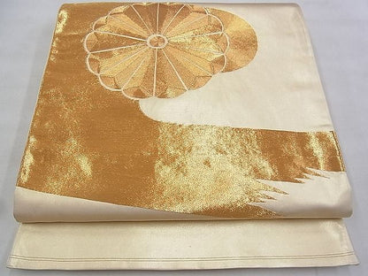 平和屋着物◎太鼓柄袋帯 総駒刺繍 菊 金糸 逸品 BAAI6407th