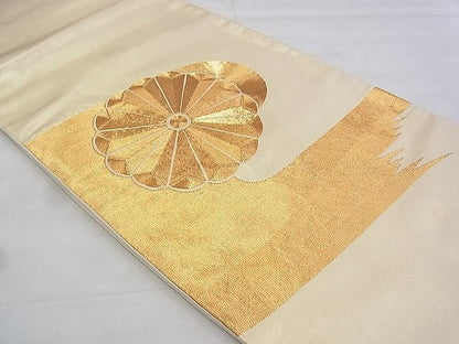 平和屋着物◎太鼓柄袋帯 総駒刺繍 菊 金糸 逸品 BAAI6407th
