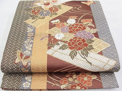 平和屋着物◎六通柄袋帯 唐織 花筏 金糸 逸品 BAAI6413th