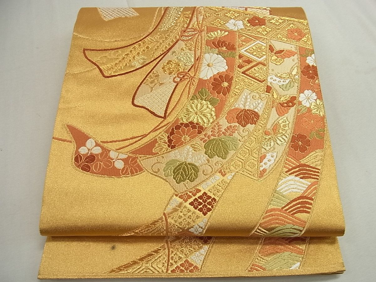平和屋着物◎六通柄袋帯 唐織 几帳吉祥花文 金糸 逸品 CAAG5345ak