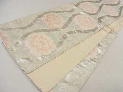 平和屋着物◎六通柄袋帯 唐織 立涌草花文 銀糸 逸品 CAAG5380ak