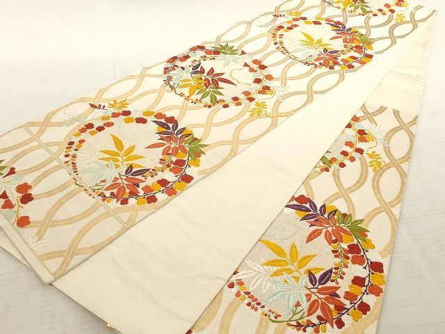 平和屋着物◎六通柄袋帯 唐織 草花丸文 金糸 正絹 逸品 AAAJ3490Aaz