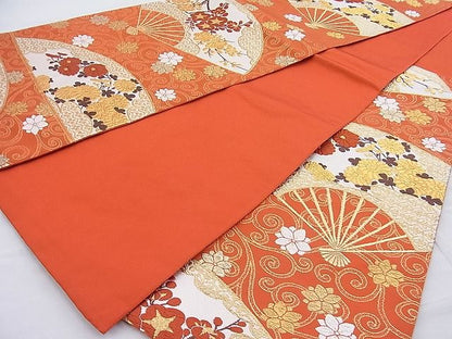 平和屋着物◎六通柄袋帯 唐織 扇面花唐草文 金糸 逸品 BAAI3816ea